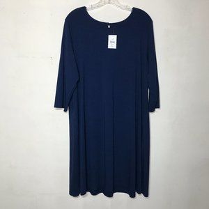 NEW! J. Jill Wearever Collection Sz XL P Navy Blue Jersey ALine 3/4 Sleeve Dress